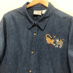 Blair Denim Shirt Women's XL Embroidered Cats Long Sleeve‎ Button Up Casual Top